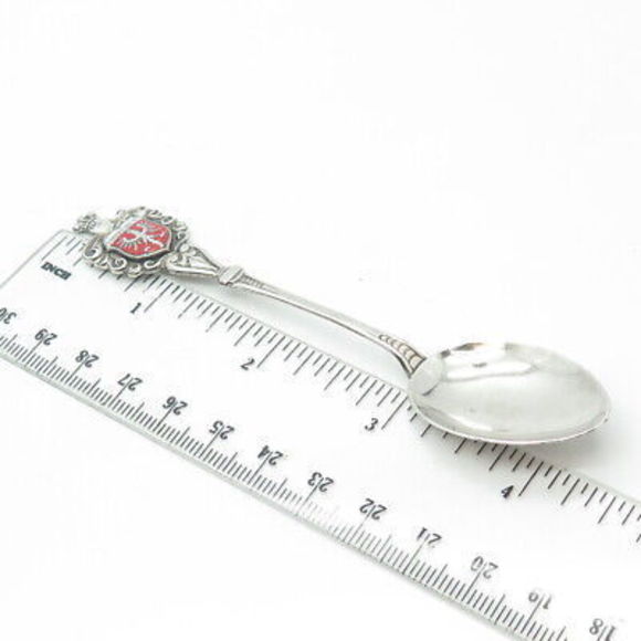 FRITZ REU & CO. 800 Silver Vintage Enamel Frankfurt Germany Coffee Spoon